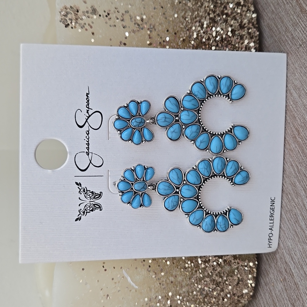 NWT Jessica Simpson Turquoise Blue Statement Earrings